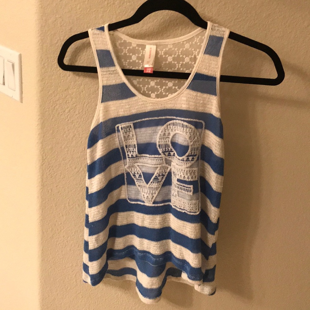Blue striped LOVE tank top